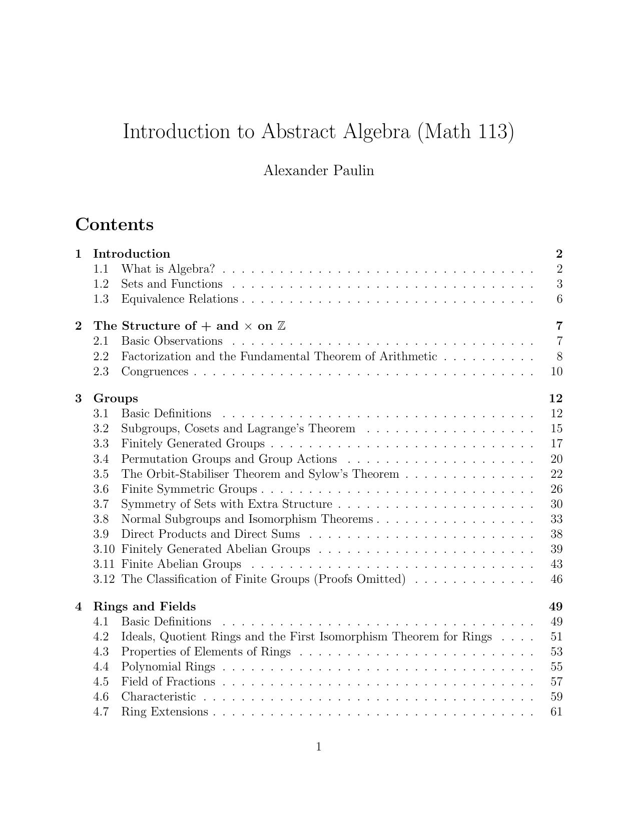 Introduction to Abstract Algebra (Math 113)
