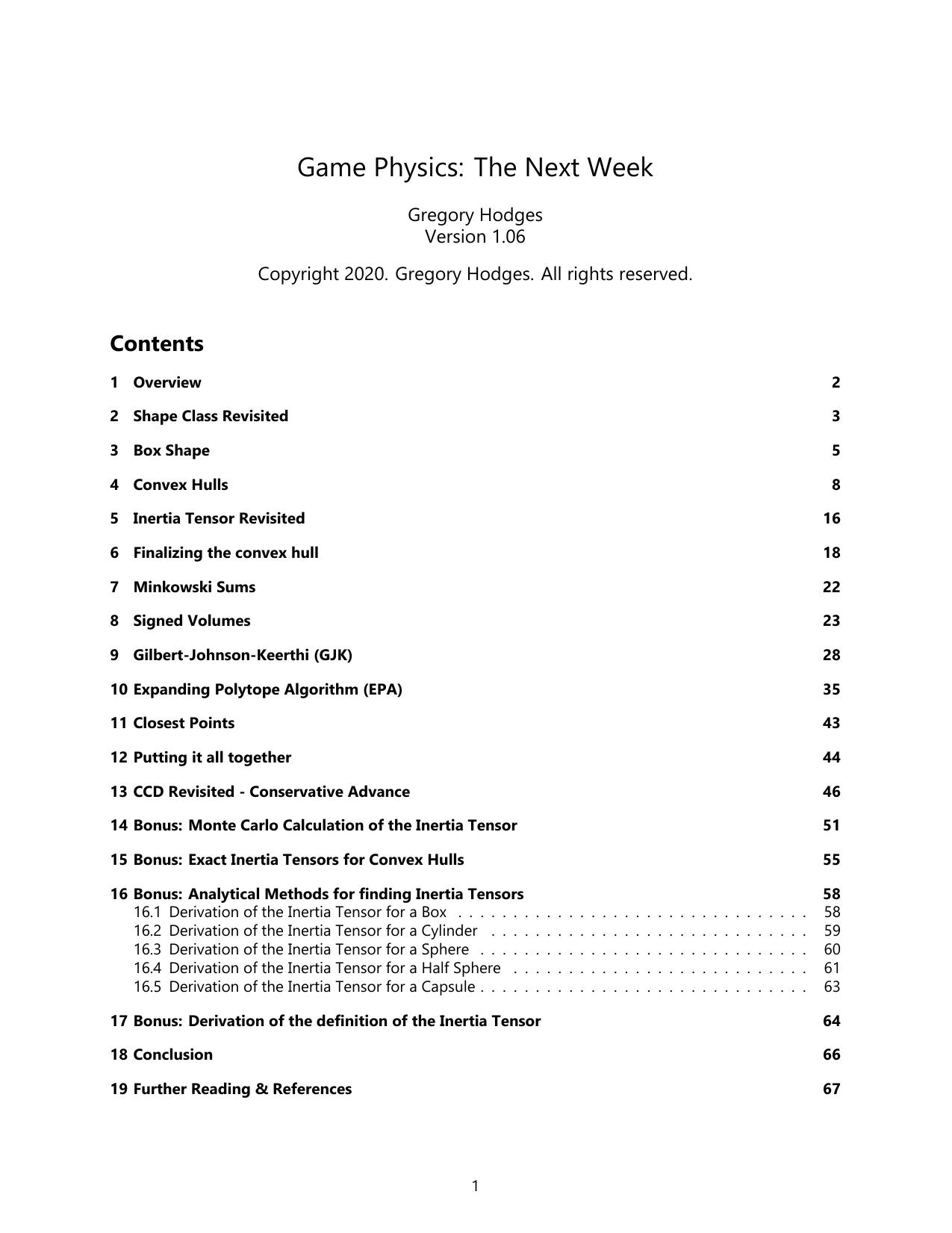 Game Physics The Next Week