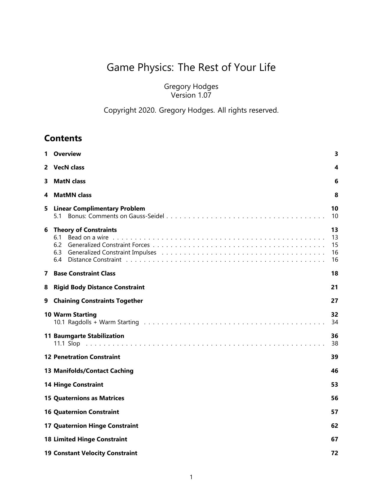 Game Physics The Rest of Your Life